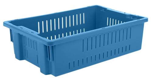 Hudson Exchange 20 x 13 x 5.6" (4 Pack, 4.5 Gallon) Agricultural Nest and Stack Vented Crate Handled Storage Container Tote, Blue - color: Blue