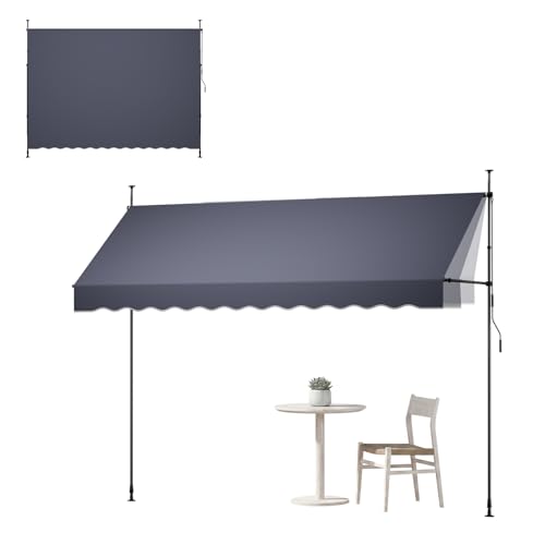 VEVOR Manual Retractable Awning, 138" x 59" Outdoor Patio Awnings Sunshade Shelter with 43"-59" Retractable Side Bar, No Drill Height Adjustable, Crank Handle for Backyard, Balcony, Dark Gray - size: 138x59 in