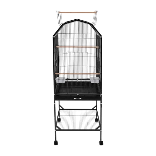 Bird Cage, 18.11 x 18.11 x 53.54 Inch Mobile Bird Flight Cage Large Metal Parakeet Cage w/Slide-Out Tray & Storage Shelf for Budgerigars Lovebirds Kea Parrots & Sun Conures - color: Black, size: 18.1"L x 18.1"W x 53.5"H