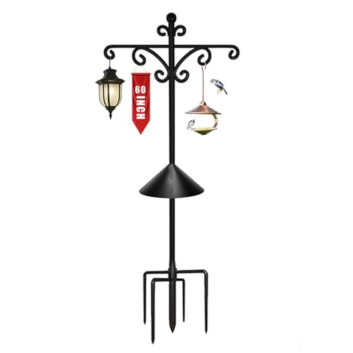 Luzbirba 92in Bird Feeder Pole, Shepherd Hook, 6 Hooks, 5-Prong Base | Heavy-duty pole with squirrel baffle for bird feeders, hanging plants, outdoor lanterns & hummingbird feeders, yard decor