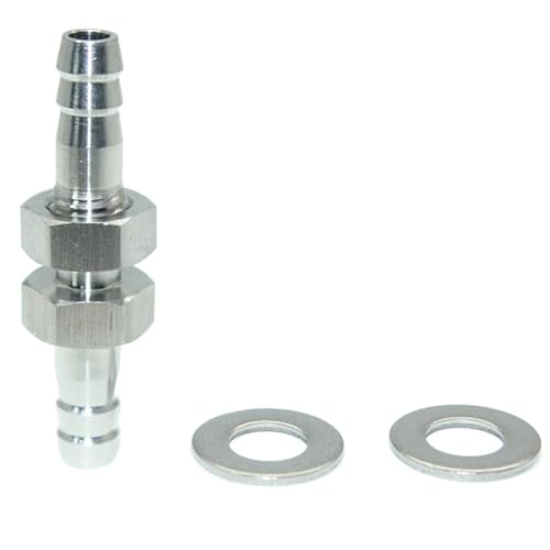 Beduan 1/4" Hose Barb Thru-Bulk Bulkhead Straight Hex Union Stainless Steel Fitting(Pack of 2) - size: 1/4" Hose Barb, style: Pack of 2