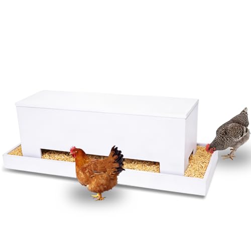 Large Chicken Feeder Trough 38", Heavy Duty Wooden Chicken Feeders with Crossbar, Holds 12 Chickens with Feed Storage Cabinet,Poultry Feeder Trough for Duck Geese Turkey Pigeon