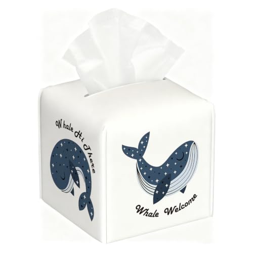 Cute Whale Welcome&Hi There Tissue Holder,Kids Bedroom Decor | 5.2Inch Funny Whale PU Tissue Box Cover,Decor Fits Bathroom, Nursery, Bedroom & Apartment,Gift for Birthday&Housewarming Gift - color: White Decoration Theme-11