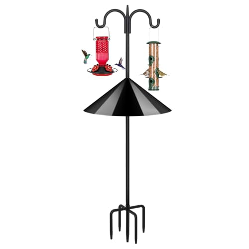 Heavy Duty Shepherds Hook Squirrel-Proof Bird Feeder Pole 108" Double Hooks 5-Prong Base & 19" Baffle for Outdoor Feeders & Plants - color: w/ Squirrel Baffle, size: 108" Double Hook