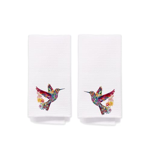 Hummingbird Hand Towels for Guest Bathroom Set of 2, Floral Bird Decorative Kitchen Dish Tea Towel, Spring Summer Decor, Hummingbird Gifts for Women Unique, Housewarming Gift Idea New Home398 - color: Hummingbird002