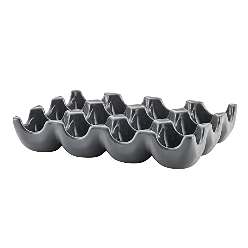 Rachael Ray Solid Glaze Ceramics Egg Tray/Holder, 12 Cup, Dark Gray - color: Dark Gray