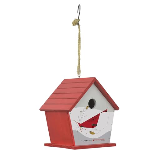 Red Carpet Studios Birdhouse Charley Harper Mid-Century Style Birdhouse for Chickadees, Nuthatches, Titmice, & Warblers Bird House, 16.75" Long, Cardinal - color: Cardinal