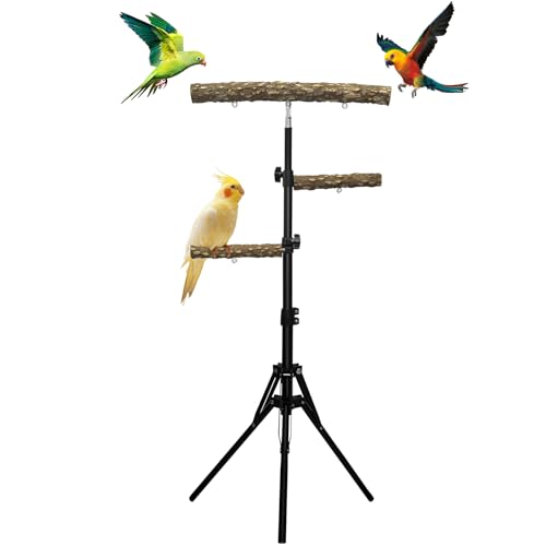 3-Layer 16-63 Inch Height Adjustable Bird Perch Pepper Wood Birds Training Perch Stand Parakeet Perches Indoor and Outdoor Parrot Stands for Small to Medium Bird - size: Three-tier floor stand
