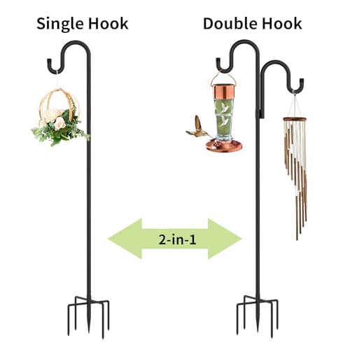 Double Shepherds Hooks for Outdoor 2 Pack 62 Inch | Stable yard hanging pole, perfect for hummingbird feeders, wind chimes, lanterns & outdoor decorative ornaments - size: 62 Inch