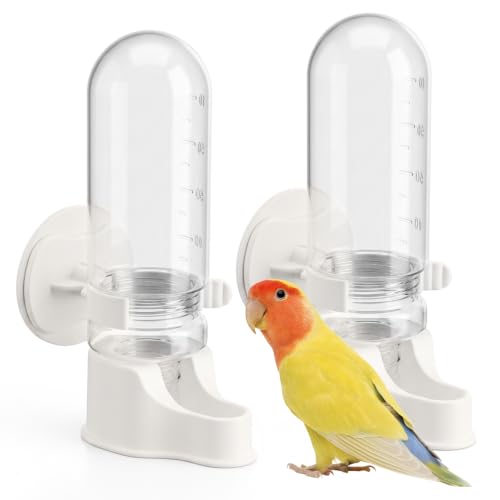 2 Pcs Automatic Bird Water Dispenser Hanging for Cage, Bird Water Feeder for Cage, Parakeet Waters Dispenser No Mess Suspended Design, Automatic Watering Device for Small Birds White