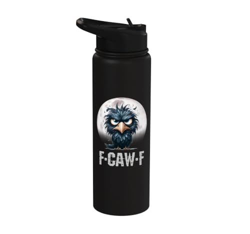 F-Caw-F Black Crow Black Bird Funny Crow F-Caw-F Stainless Steel Insulated Water Bottle - color: Black