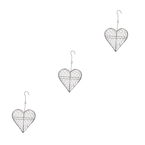 HANABASS 3pcs Flower Hanging Basket Heart Shape Frame Pot for Home Decoration Rustic Wall Planter for Plants and Greenery Display - color: Brown3, size: 36.5X20CM