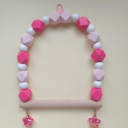 Birds Swing Parrot Hanging Toy Wooden Perch Bird Chew Toys for Love Birds，Parakeet，Cockatiel, Mynah, Budgerigar (Pink Rose, Medium) - color: Pink Rose