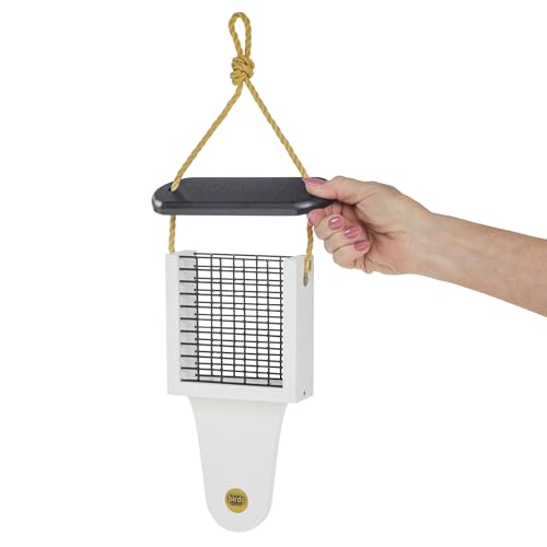 Birds Choice Modern Farmhouse Suet Feeder with Tail Prop, Holds 1 Suet Cake | Hanging Suet Bird Feeder for Woodpeckers, Jays, Nuthatches | Rustic Backyard Decor | Black & White, 7.6"L x 3"W x 11.75"H | Holds 1 Suet Cake, Serves Woodpeckers, Jays and Nutha