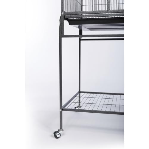 Prevue Pet Products Flight Cage with Stand - Large Metal Bird Cage with Removable Tray, Wood Perches, Double Feeders & Storage Shelf on Rolling Casters, Ideal for Small to Medium Birds - Black - color: Black