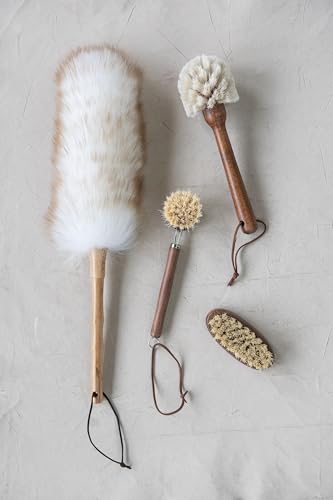 Beech Wood Dish Brush w Leather Strap, Dark Brown, (Pack of 12) - size: Pack of 12