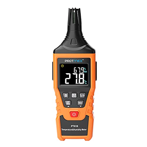 PT618 Temperature Humidity Meter - Wet Bulb for Indoor/Outdoor | Thermometer Hygrometer Monitor with Ambient, Dew Point, MIN, MAX, Data Hold, LCD Backlight - size: PT618