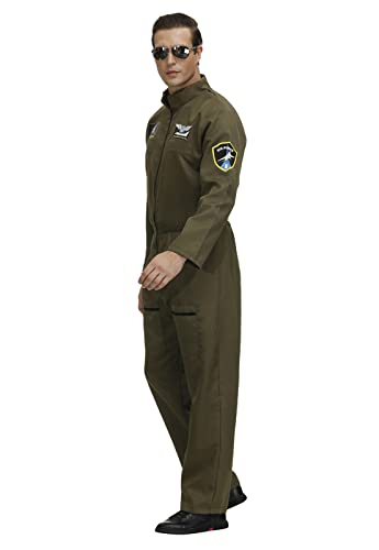 Flight Suits for Men Fighter Pilot Costume Halloween Costume Green Jumpsuit - size: Large