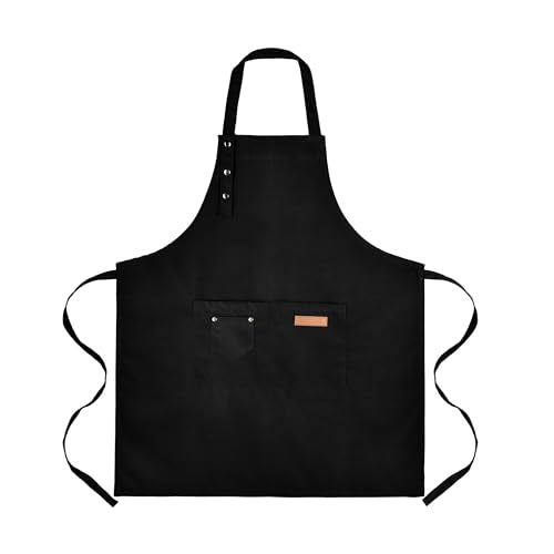 Tosewever Art Aprons for Women Painting Pottery Baking, Mens Buckle Straps Kitchen Apron with Pockets for Chef Cooking - color: Black