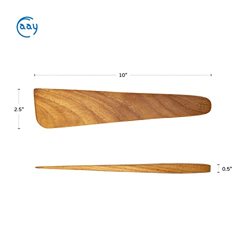 FAAY 10" Flat Wooden Spatula for Cast Iron, Egg Flipper, Pan Scraper, Handcraft from High Moist Resistance Golden Teak for Non Stick Cookware (10") - size: 10"