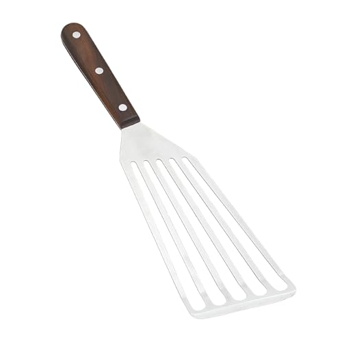 Fish Spatula Wide Slot, Premium Stainless Steel with Wood Handle for Flipping Fish, Eggs, Pancakes & Burgers (Large) - size: Large