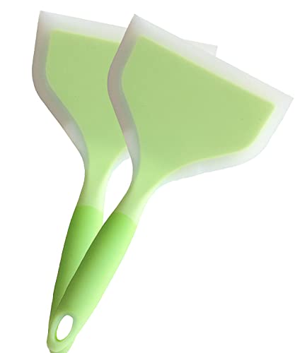2 Pack Of Silicone Spatula Set For Nonstick Cookware Flat Wide Pancake Spatula Food Turner Heat Resistant Kitchen Omlet Flipper For Egg Tamales Pizza (Green) - color: Green 2