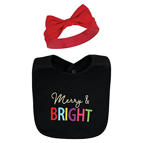 Hudson Baby Unisex Baby Cotton Bib and Headband Set - color: Merry and Bright, size: One Size