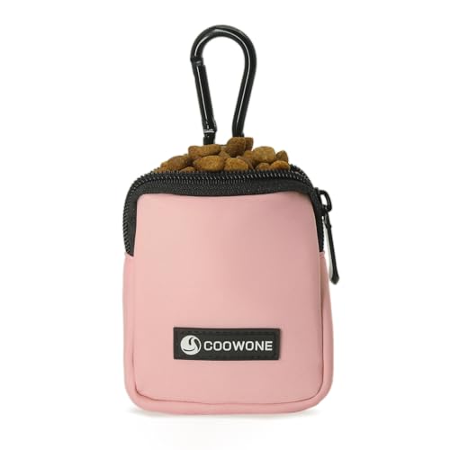 Dog Treat Pouch Pocket Sized Pet Puppy Training Pouch for Dog Training Behavior Aids, Waterproof Nylon Fabric Dog Poop Bag Holder, Hands Free Dog Walking Bag with Metal Carabiner (Pink) - color: Pink