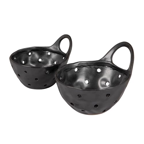 Creative Co-Op Set of 2 Black Reactive Glaze Stoneware Colanders - color: Black, size: Large/Small