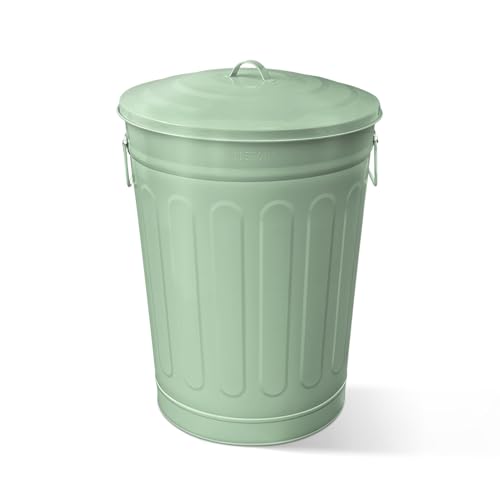 Plexon 13 Gallon Metal Trash Can with Lid Outdoor Vintage Trash Can Steel Retro Garbage Can for Kitchen Farmhouse Rustic Bird Seed Storage Pet Food Cute Bucket, Green - color: Green