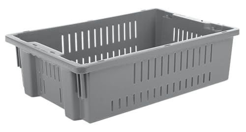 Hudson Exchange 20 x 13 x 5.6" (4 Pack, 4.5 Gallon) Agricultural Nest and Stack Vented Crate Handled Storage Container Tote, Gray - color: Gray