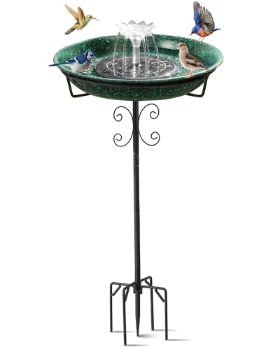 Solar Powered Bird Bath with Fountains for Hummingbirds,Stable Stylish Design with 5-Prong Base Stake Metal Bird Bath for Outside Yard Lawn Patio Garden - color: Green
