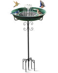 Solar Powered Bird Bath with Fountains for Hummingbirds,Stable Stylish Design with 5-Prong Base Stake Metal Bird Bath for Outside Yard Lawn Patio Garden - color: Green