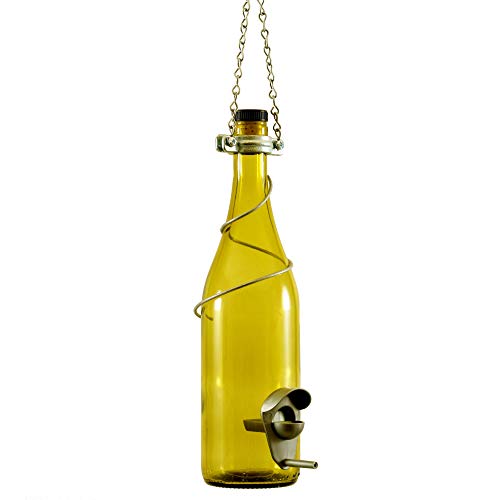 Blue Ridge Mountain Wine Bottle Finch Feeder, Backyard & Garden Decor, Hanging Bird Feeder, Outdoor Use, 25oz Seed Capacity, Yellow & Silver - color: Yellow & Silver