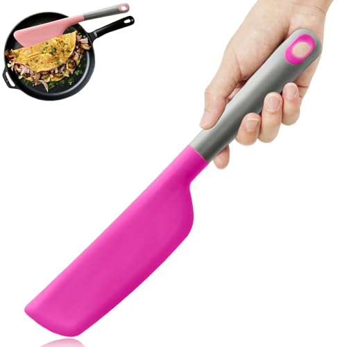 Silicone Omelette Spatula Turner, Flip Fold Omelet Turner, 13Inch | Flexible Egg Flip Tool for Non-stick Pans, Heat Resistant omelette flipper for Kitchen Omelet Pancake Crepes - color: Deep pink-Narrow