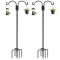 GOFORWILD 2 Pack Adjustable 84inch Double Shepherds Hook for Outdoor | Metal Bird Feeder Pole with 5-Prong Base for Hanging Bird Nest, Plant Basket,Lantern,Solar Light - size: 84 Inch