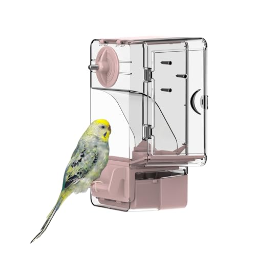 Automatic Bird Feeder, No Mess Bird Cage Feeder with Perch Multi-Functional Holder for Fruits Vegetables for Parakeet Canary Cockatiel Finch (Pink) - color: Pink