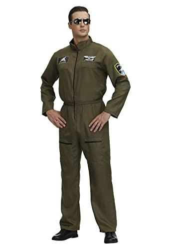 Flight Suits for Men Fighter Pilot Costume Halloween Costume Green Jumpsuit - size: Large