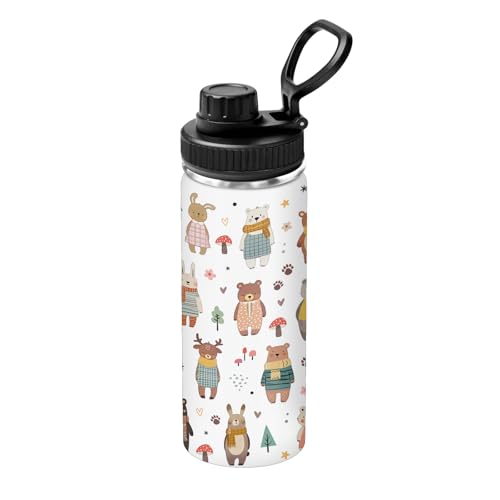 Bears 18oz Water Bottle, with 2 Lids Handle, Insulated Sports Cup | 18oz Stainless Steel Travel Tumbler,Reusable Leak proof Anti Slip Boot Mug, Christmas Birthday Gift for Daughter Son - color: Bears