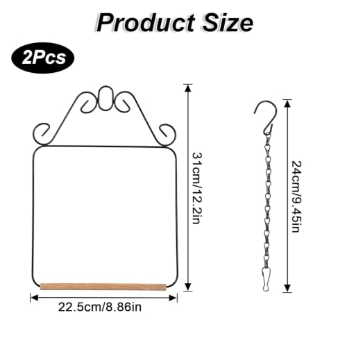 2 Pack Hummingbird Swings, Black Metal Frame Hummingbird Swings with Wooden Dowel Wild Bird Swing Outdoor Bird Perch with 2Pcs Hanging Chain for Hanging Indoor Outdoor Trunk Lawn Patio Garde