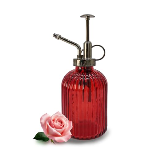 Glass Plant Mister Spray Bottle, 350ML Vintage Plant Spritzer with Top Pump Watering Can for Indoor Outdoor House Plants,Flowers (Red) - color: Red
