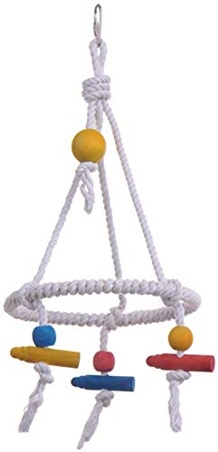 Litewoo Bird Parrot Cotton Swing Round Perch Stand with Chew Toy for Parakeet Budgie Cockatiel Finch Conure Canary Budgie | Natural cotton rope, trims beak, promotes balance & coordination, stand toy for small-medium birds/budgie/cockatiel/conure