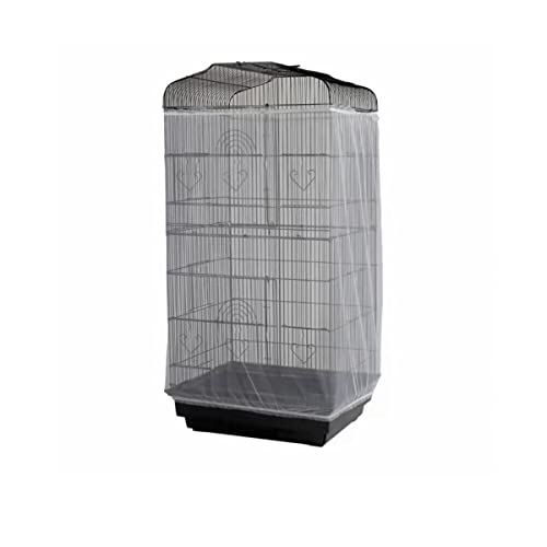 Adjustable Birdcage Seed Catcher Feather Catcher Bird Cage Cover Net Airy Soft Skirt Guard Birdcage Nylon Mesh Netting for Parrot Macaw Parakeet Round Square Cage (118 x 32 Inch, White) - color: White, size: 118 x 32 Inch