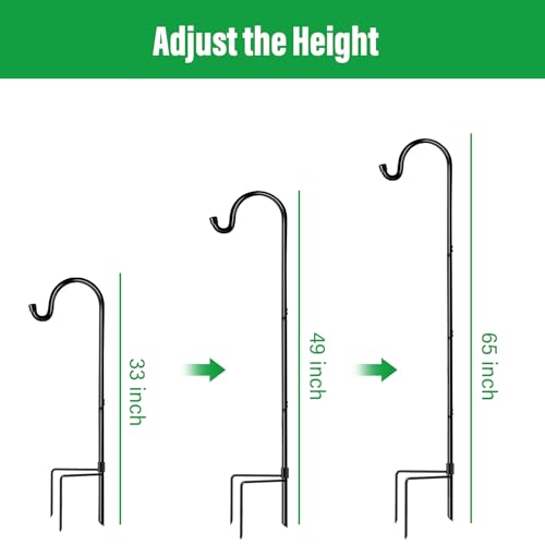 GOFORWILD 2 Pack 65 Inche Adjustable Shepherd Hooks for Outdoor | Garden Hook , Hanging Plant, Solar Lights, Lanterns, Bird Feeders, Garden Stake and Wedding Decor - size: 65 Inch