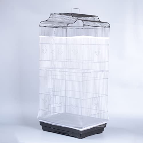 Bird Cage Seed Catcher, Large Airy Gauze Seeds Bird Cage Cover Guard Adjustable Bird Cage Cover Birdcage Seed Feather Catcher Universal Birdcage Parrot Bird Nylon Mesh Net Cover(L-118x16 in, White) - color: White, size: Large