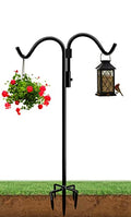 76 Inch Double Shepherds Hook for Outdoor with 5 Prong Base | Adjustable Heavy Duty Bird Feeder Pole for Hanging Flower Basket, Plant Hanger, Solar Light Lanterns, Black - size: 76in-1pcs