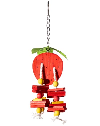 Fruit Conure Shreddable Chew Toys, Hanging Wood Block Bird Cage Toy for Parrots, Parakeets, Cockatiels and Small Birds, Shred Toy for Small Parrots (Red Strawberry) - color: Red Strawberry