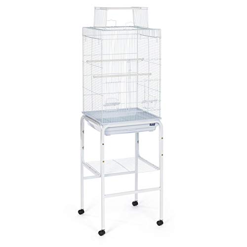 Prevue Pet Products Bird Cage Stand with Shelf - Small to Medium Metal Cage Stand with Rolling Wheels, Bird Stands for Inside, Mid‑Height Shelf for Cage Accessories, Toys, and Storage - White - color: White, size: 17.0"L x 17.0"W x 27.0"H