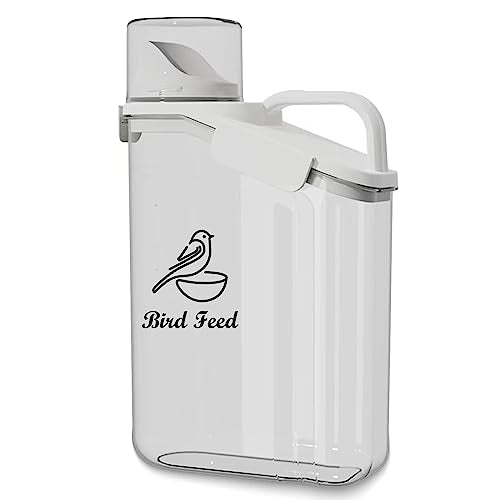 Bird Seed Storage Container Portable-3 Qt/2.8 L Clear Plastic Pet Food Container-with Measuring Cup,Airtight Wild Bird Seed Dispenser for Storing Sunflower Seed|Squirrel proof|BPA Free-White - color: White(Bird)