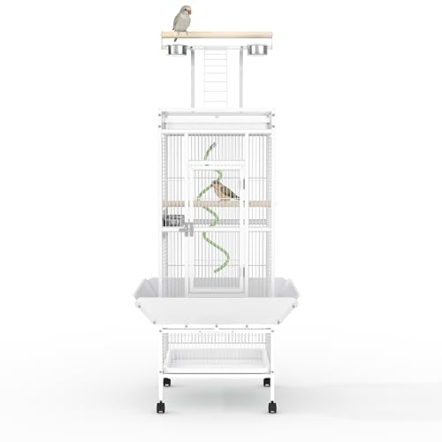 Garvee 60in Large Bird Cage, Rolling Parakeet Cage with Play Top, Bird Rope Perche, Big Bird Cages for Parrots, Parakeets, Cockatiels, Conures-White